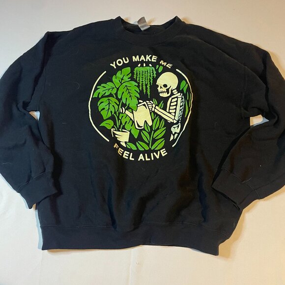 You Make Me Feel Alive Sweatshirt Skeleton Large Black Graphic Print Pullover - Picture 1 of 3